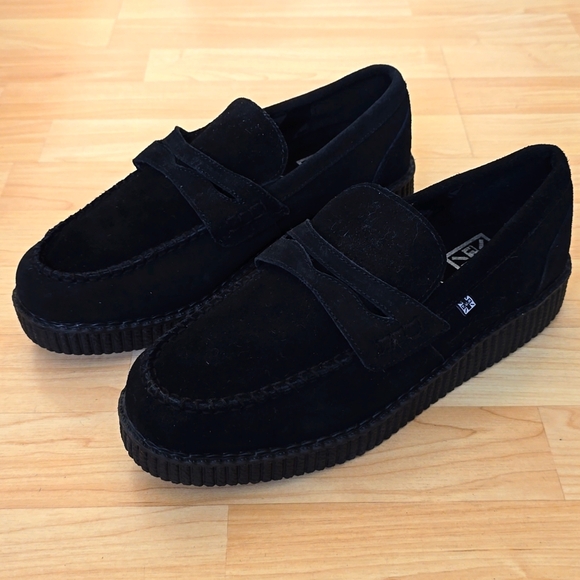 NWOT T.U.K Penny Loafer Creeper Black Leather Suede Slip On Size 10 - Picture 1 of 8